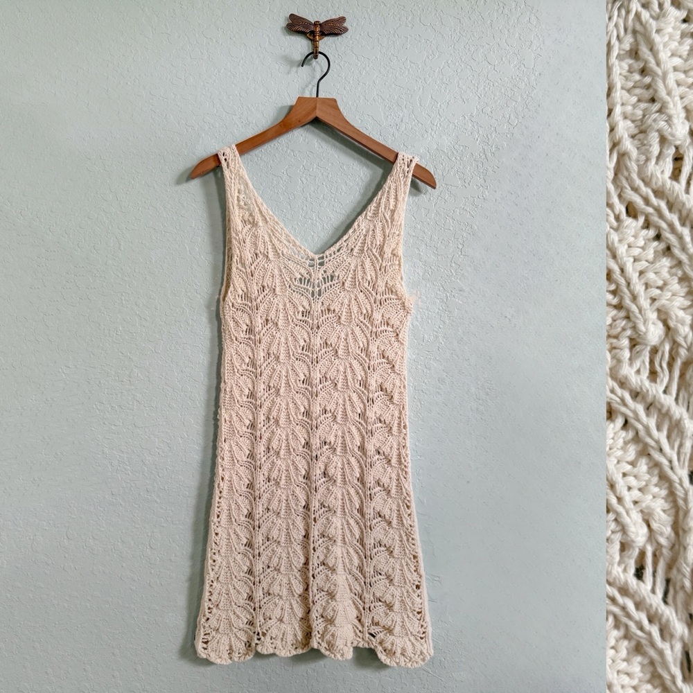Ghanda•Boho Crocheted Knit Sleeveless Dress•Cream•Size Large
